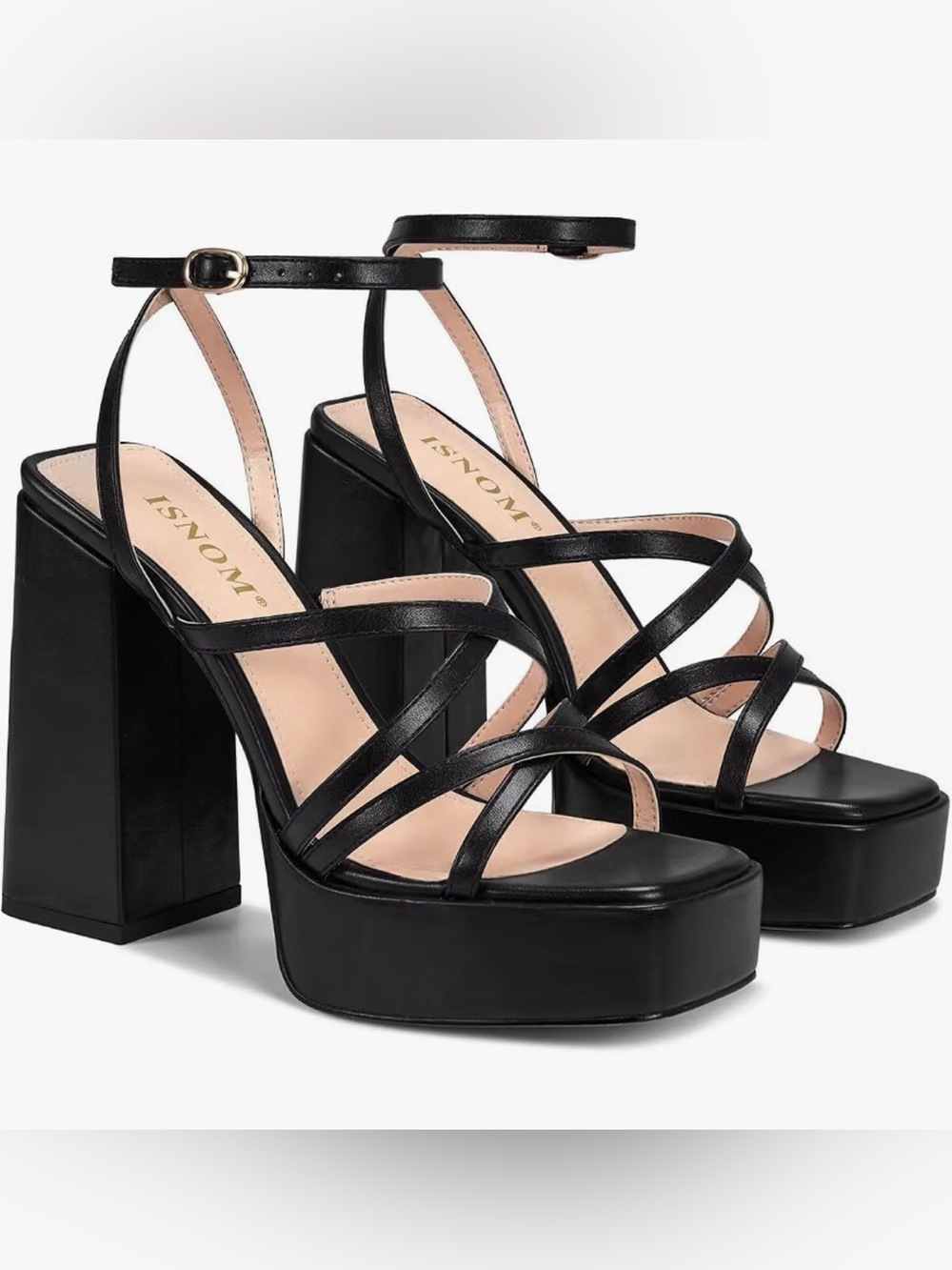 Platform Strappy Block Heel Sandals - Black